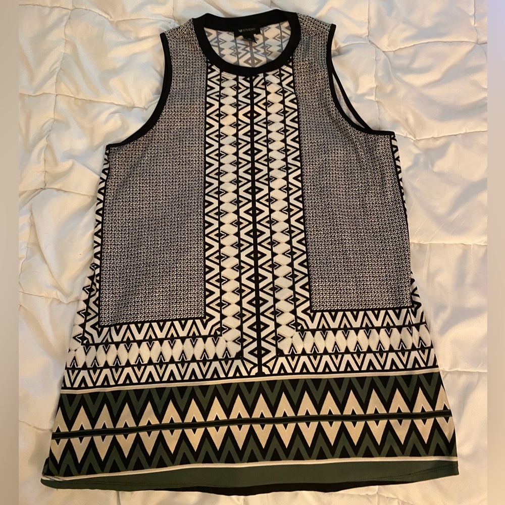 Geometric print shirt dress, size XL, would be cute belted. Wear with leggings